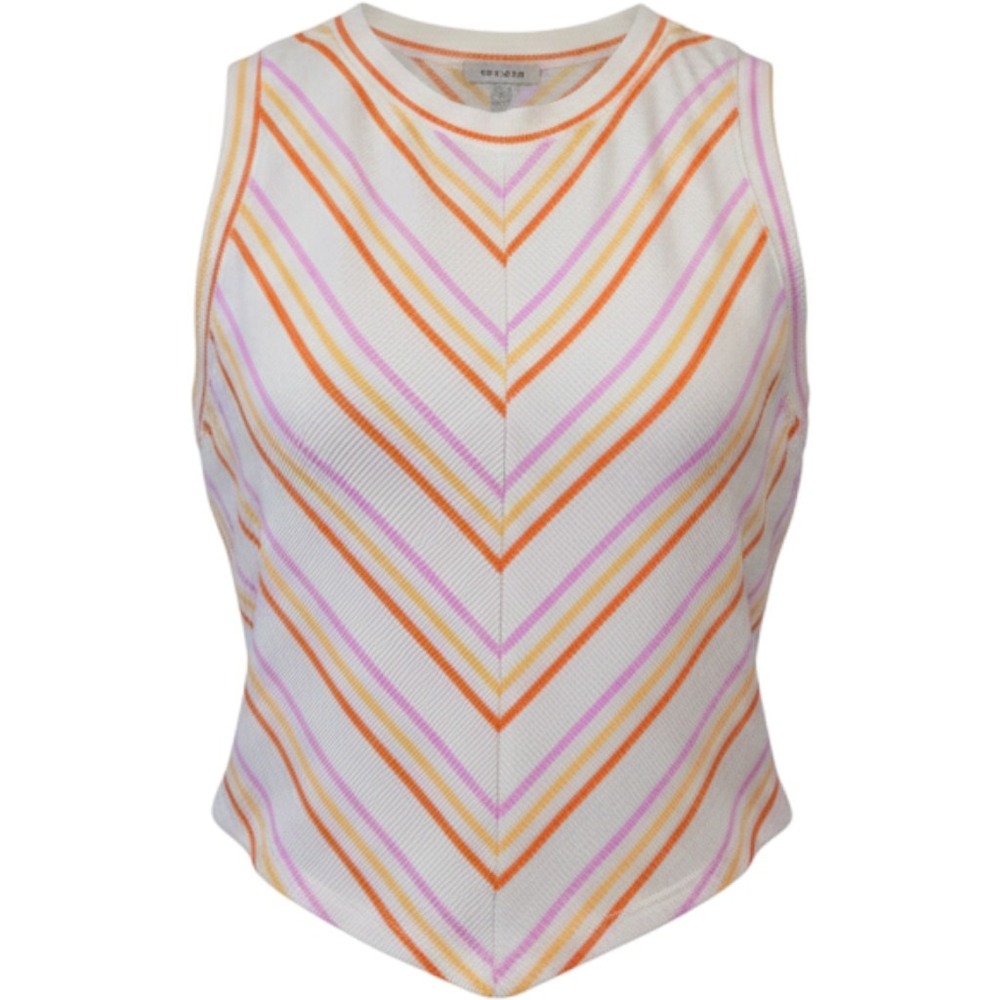 Y2K Striped Open Back Crop Top Handkerchief Hem Ribbed Knit Sleeveless Tank M